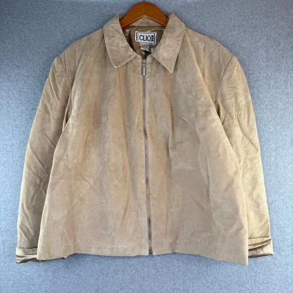 CLIO II Tan Genuine Suede Zip Up Blazer Jacket Women's Sz 22 Retro Boho Western - Picture 2 of 6